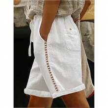 Women's 5-Point Trousers In Openwork Lace And Patchwork, Casual, For Spring And Summer - Khaki - View 7