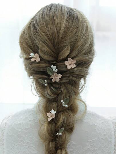1 Set (7pcs) Handmade Soft Clay Flower & Leaf Hair Clips, Suitable For Bride Wedding, Daily Photo Shooting, Party & Holiday Occasions As Sweet Hair Accessories