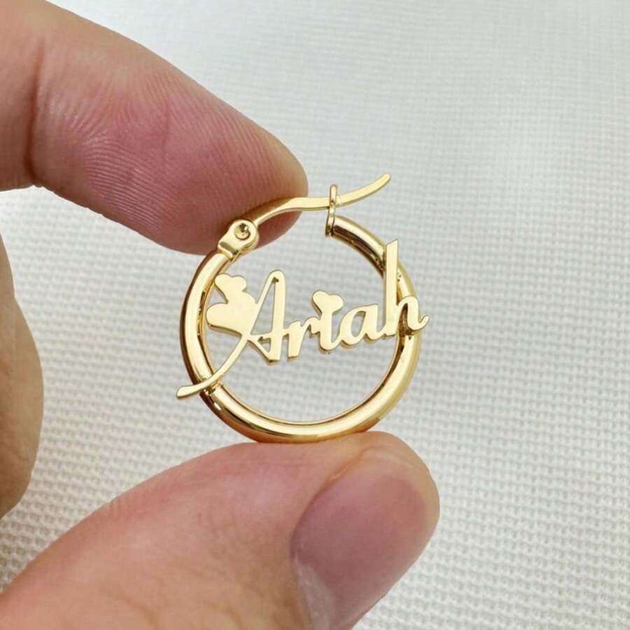 Custom Name Hoop Earrings For Women, Custom Heart Font & Initial/Number Earrings, Stainless Steel Dainty Twist Hoops Earrings, Suitable For Wedding, Christmas, Halloween Gifts - Nhiều màu - Xem 1