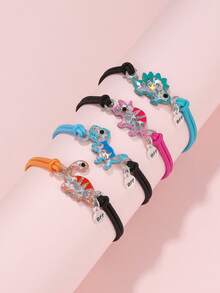 4pcs/Set Girls Cute Cartoon Glitter Acrylic Cat, Rabbit, Dinosaur Charm Elastic Bracelet - Multicolor - View 5
