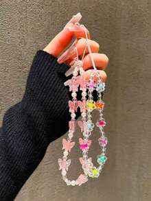 2pcs Butterfly & Flower Shaped Phone Lanyard, Fashion Pendant Earphone Charm - Multicolor - View 6