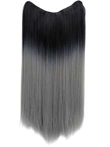 Extensions de cheveux droits à clipser de 20 pouces, style WaveTrip, inspiration pour tenues de vacances pour femmes, Saint-Valentin, couleur noire, convient pour queue de cheval, festivals de musique, fêtes, cosplay, vacances, toutes saisons - Gris - Voir 3