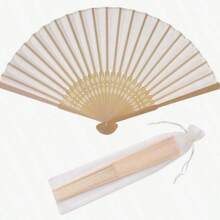 1/2 chiếc quạt tay giả lụa, khung tre, chất liệu vải lụa, quạt gấp cầm tay, đạo cụ múa cô dâu, quà tặng đám cưới nhà thờ, tiệc tùng, kèm túi vải organza, màu kem. - Nhiều màu - Xem 3