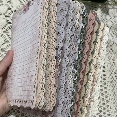 Vintage Romantic Whisper Series Lace Hollow Out, dekoracja kwiatowa, puste krawędzie, możliwość pisania, duży rozmiar, średnia grubość, lekki, dekoracyjny materiał kolażowy Vintage Salt Paper, odpowiedni do dekoracji na powrót do szkoły