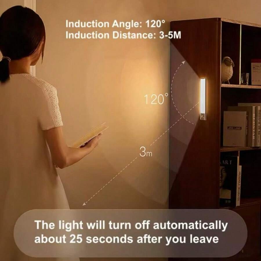 Motion Sensor LED Light Bar USB-C Rechargeable Magnetic Night Lamp For Bedroom Wardrobe Cabinet - 30cm - View 1