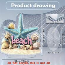 1 pieza Decoración de pared 2D acrílica con tema de playa bohemia, con concha, estrella de mar y base de arena, adecuada para dormitorio, sala de estar, comedor, zona frente al agua - A - Ver 2