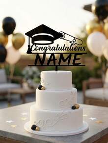 Custom Graduation Cap Cake Topper, Personalized Name Cake Decoration, Classic Graduation Theme Style, Customized Name Party Cake Decor For Graduation Ceremony, Celebration, Customizable Gift For Friends, Black/Silvery/Rose Golden/Golden, Family, Graduation Season Party Supplies - Style a - View 6