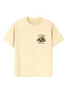 Áo thun ngắn tay cổ tròn in họa tiết phong cách thường ngày cho bé trai, thích hợp mặc mùa hè. - Màu be - Xem 8