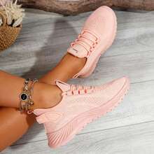 2026 New Style Women's Casual Sports Shoes Solid Color Lace-Up Slip-On Wear-Resistant Eva Insole Women's Tennis Shoes Indoor Exercise Outdoor Hiking Autumn And Winter Women's Shoes - Hồng - Xem 2