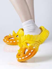 Novelty Dinosaur Shaped Men's Breathable Sandals | Cartoon 3D Dinosaur Design | Durable Thick-Sole Clogs | Suitable For Indoor, Outdoor, Beach, Vacation Casual Wear | Men's Slip-On Slippers | Summer Flip Flops | Comfortable Unisex Sandals - Yellow - View 4