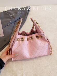 Nuova borsa a secchiello di moda portatile, design unico di , borsa a tracolla con catena, texture minimalista, borsa a tracolla elegante e affascinante, adatta per lo shopping, appuntamenti e altre occasioni - Rosa - Visualizzare 7