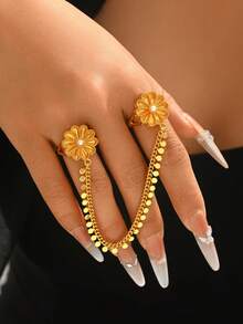 1 chiếc vòng tay mạ vàng tối giản, đa năng, kiểu dây xích và hoa, phù hợp cho các buổi hẹn hò, đám cưới, tiệc tùng, ngày lễ, làm quà tặng. - Vàng - Xem 2