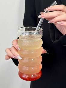 1个330毫升现代叠层玻璃杯，独特气泡设计水杯，透明玻璃饮具，适用于家庭、办公室和厨房，优雅的玻璃杯，可盛装水、果汁、牛奶、冰沙、冰咖啡等，不含吸管，成人饮品杯，创意礼品，造型独特的饮用玻璃杯，非常适合派对、聚会和日常使用，装饰玻璃器皿 - 彩色 - 查看 7