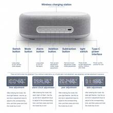 Multifunctional Wireless Charger With Alarm Clock Time LED Light Thermometer, 15W Fast Charging Station For IPhone Desktop Charging Base For Home Office - Grey - View 9