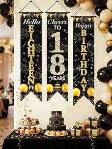 3 peças/Conjunto Faixa de Aniversário de 18 anos Preto e Dourado, Bandeira de Pendurar de Aniversário de 18 anos, Decoração de Festa de Aniversário de 18 anos, Couplet de Aniversário de 18 anos "Olá Dezoito", Saudações aos 18 Anos, Decoração de Bottom de Aniversário Feliz, Decoração de Pendurar de Aniversário, Suprimentos de Festa de Aniversário, Presentes de Aniversário de 18 anos, Lembrancinhas, Suprimentos de Cerimônia de Aniversário, Decoração de Quarto, Decoração Doméstica - 18º aniversário de ouro preto - Visão 8