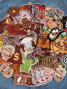37 pièces Patchs brodés cowboy western vintage à thermocoller, décoration DIY pour chapeaux, vêtements, chaussures, sacs, convient pour casquettes de camion, chaussures mode, vêtements, sacs et chapeaux - multicolore - Voir 11