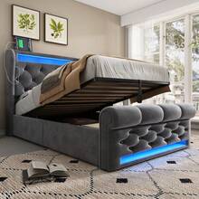 Cadres de lit - Gris + Velours + 90 cm x 200 cm + Matelas 1 - Voir 9