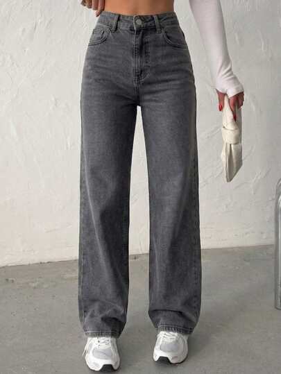 Jeans évasés à jambe large avec broderie parfumée inversée