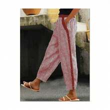 Women's Casual Button-Front Trousers With Stripes And Patchwork, For Autumn - Apricot - View 11