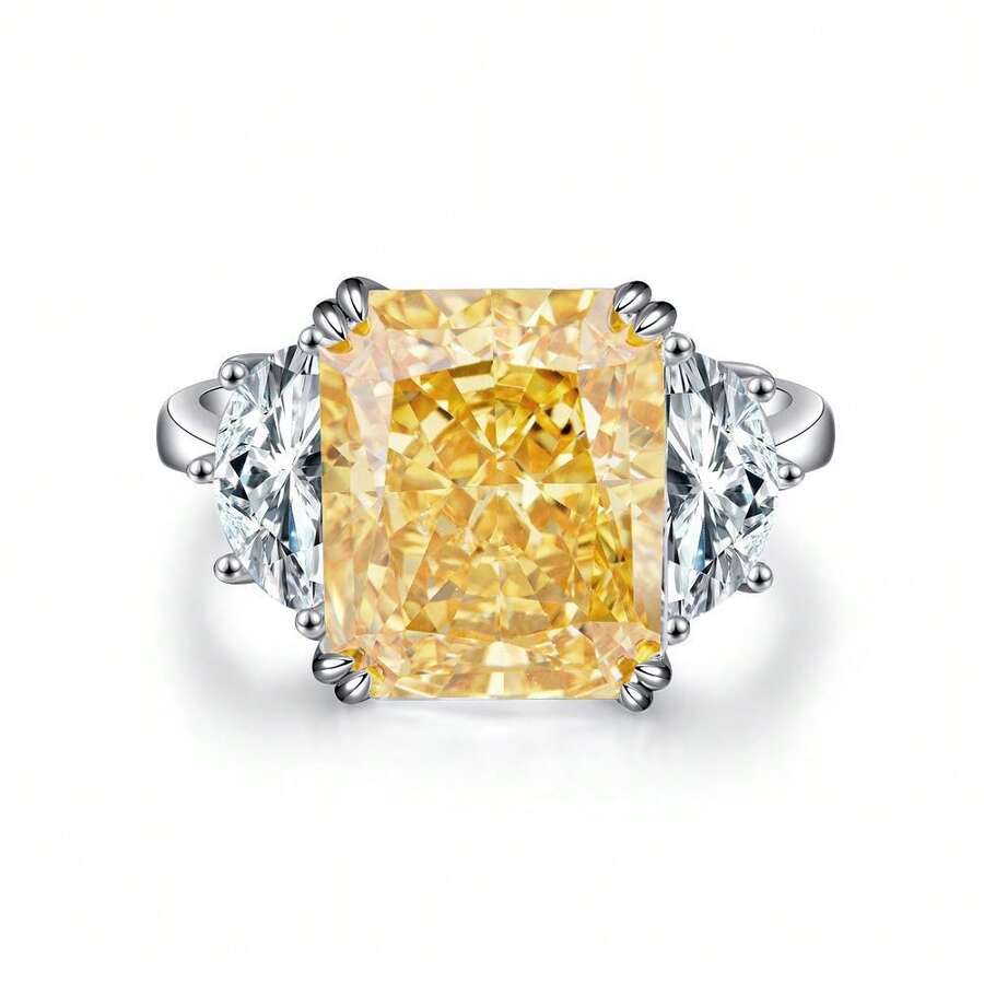 S925 Sterling Silver Yellow Diamond Ring For Women, Ice-Cut Brilliant Cut 8A  Ring, Wedding Ring For Parties - 黃鑽-CBJZ212 - 查看 1