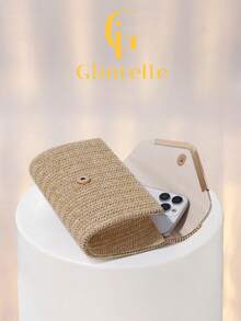 Glintelle Brown Woven Summer Beach Clutch, Elegant Vacation Dinner Handbag, Detachable Chain Design, Suitable For Weddings, Parties, And Vacation Occasions - Brown - View 7