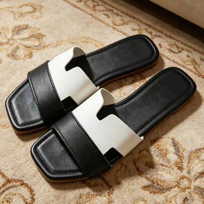 Neue Sommer Damen Geflecht Flache Sandalen, Quadratische Zehenpartie Slip-On Pantoffeln, Lässige Offene Zehe Strand Flip Flops, Bequem Rutschfest, Weiche Sohle Lässige Slides, Römische Sandalen für Alltag, Urlaub und Strand