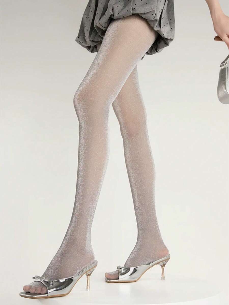 半双装珠光闪亮美人鱼连裤袜，性感显瘦防勾丝星空图案连裤袜，春夏款 - 淺灰色 - 查看 1