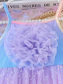 Đầm slip lưới đính sequin mùa hè cho bé gái, họa tiết hoa 3D thủ công, hiệu ứng ombre. - Nhiều màu - Xem 6