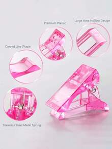 6pcs Pink Transparent Nail Extension Clips With 1pc Acrylic Nail Clipper, Convenient For Quick Nail Art Design - Multicolor - View 5