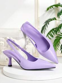 High-Quality Formal Women's Shoes, Fashionable And Elegant Nude Patent Leather High Heels With Pointed Toe, Low-Cut Open-Back Stiletto Pumps, Comfortable European And American Style Commuter Shoes, As Well As New Spring/Summer PU Leather Elegant Light Purple High Heels, Suitable For Banquets, Weddings, Dances And Dates. - Mauve Purple - View 5