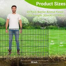 5 Panels No Dig Decorative Outdoor Garden Fence Yard, 32 In(H) X 23.6 Ft(L) Animal Barrier Fencing Rustproof Metal Wire Panel Border Dog, Rabbits, And Patio Temporary Ground Stakes - 5 Panels- 32 In(H) X11.8 Ft(L) With Gate - View 10