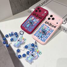 Disney Lilo & Stitch Phone Case With Beaded Chain, Cute Stitch Holding Ice Cream & Balloons Cartoon Print, "Lilo & Stitch" Text, Shockproof Soft Silicone Case With Stitch Plush Doll Wrist Strap, Disney Lilo & Stitch Phone Cover For IPhone 17, 16, 15, 14, 13, 12, And 11 Pro,Galaxy S22 ,S23,S24,S25 Models. Made Of Durable TPU With Shockproof Protection. A Fun Gift For Family, Friends, Birthdays, Holidays, And Special Occasions. - 黑色 - 查看 5