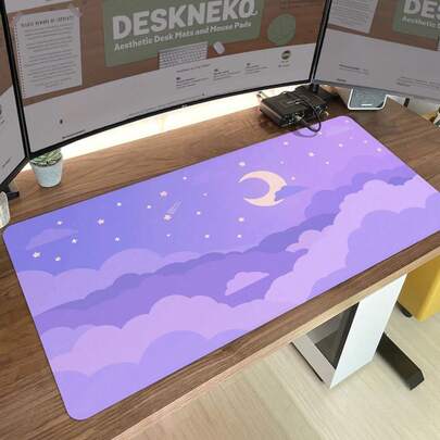 Alfombrilla de escritorio morada Kawaii XL, Alfombrilla de ratón linda XXL, Alfombrilla de ratón grande con nubes XXL, Alfombrilla para teclado RGB/LED XL, Cielo violeta pastel lavanda, Alfombrilla estética WIDY