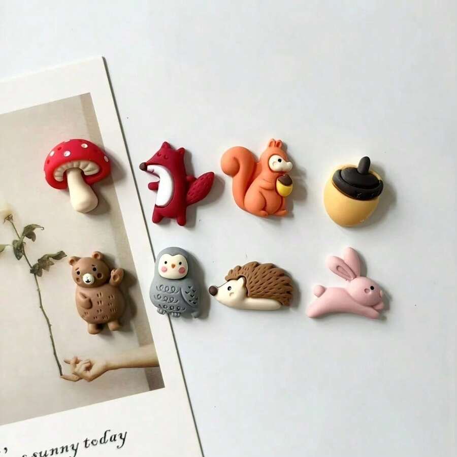 8pcs Cute Forest Animal Refrigerator Magnets, Cartoon Squirrel Rabbit Bear Resin Fridge Magnets, Kawaii Home Kitchen Refrigerator And Whiteboard Decor - Multicolor - View 1