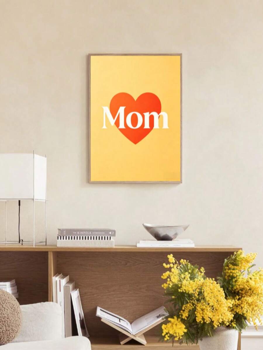  1PC Frameless Canvas Wall Art Heart & Mom Print, Minimalist Sweet Wall Decor, Perfect Small Gift For Mother's Day
