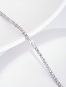 1 Set Luxury Elegant Cubic Zirconia Teardrop Design Bracelet, Suitable For Women's Wedding & Party Wear, Excluding Gift Box - Silver - View 4