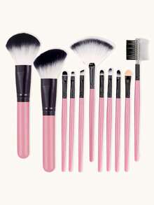 11pcs Pink & Black Portable Makeup Brush Set, Beginner Eyeshadow Brush, Powder Brush, Cosmetic Makeup Tools Full Set - Multicolor - View 9