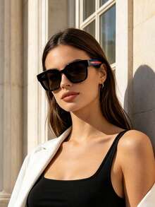 男女通用复古方形时尚眼镜，奢华厚框黑色镜框，灰色镜片，防紫外线，时尚设计师眼镜，GUCCI GG1872SK-001 56 - 黑色 - 查看 2