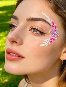 1 pieza Pegatinas de flores para la cara, pegatinas florales con gemas en colores rosas, pegatinas acrílicas impermeables, pegatinas de gemas de strass brillantes para las cejas y la cara, adecuadas para festivales de música, fiestas, cosplay, maquillaje facial, aspecto de concierto, gemas faciales - Multicolor - Ver 5