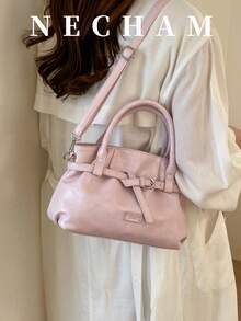 1pc Macaron Color Fashionable Handbag, High-Quality Versatile Daily Shoulder Bag, Spring - Pink - View 4