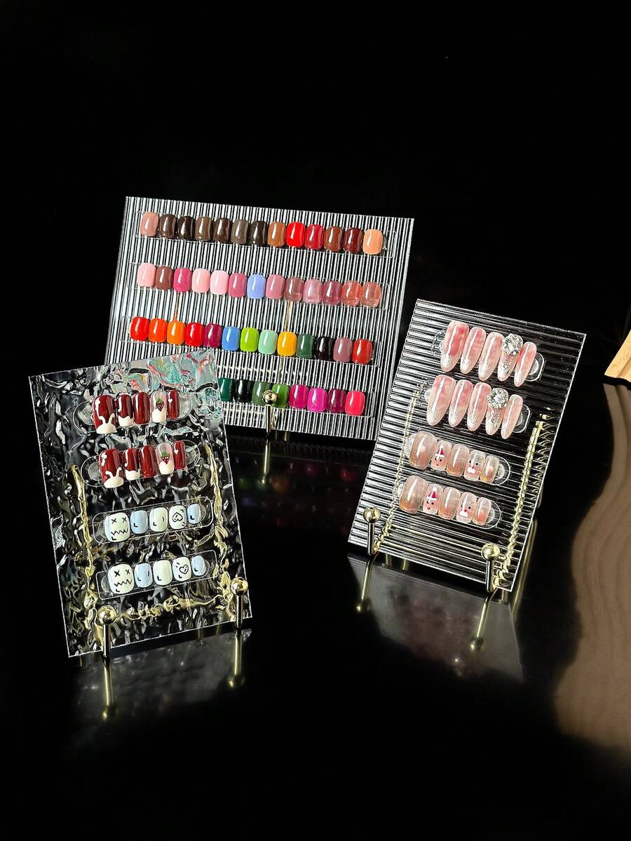 Acrylic Striped Nail Polish Display Board, Finished Sample Display Card, Nail Gel Color , Japanese Nail Art Display And Photography Prop, Nail Salon Product Showcase And Storage Board - Multicolor - View 1
