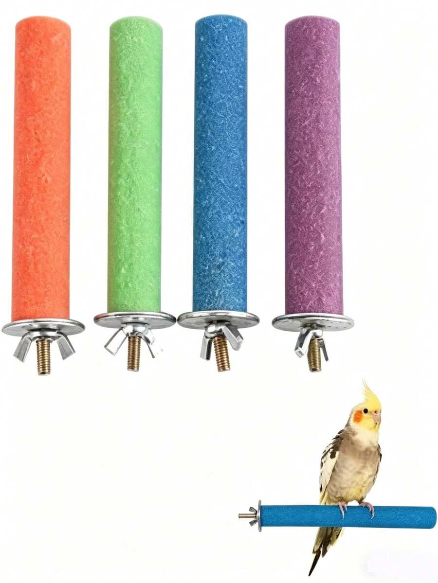 Bộ 4 que mài móng cho chim, giá đậu cho vẹt, que mài, giá đỡ chim cố định bằng vít, phụ kiện lồng chim, que mài móng cho sóc. - Nhiều màu - Xem 1
