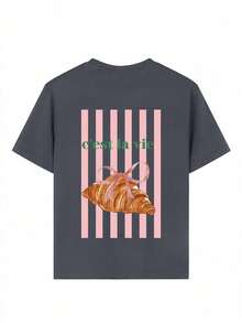 Tween Girls' Casual Funny Print Crew Neck Short Sleeve T-Shirt, Summer Top - Dark Grey - View 4
