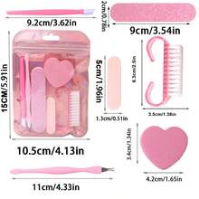 7pcs Manicure & Pedicure Tool Set, Glitter Nail File, Pink Mini File, V-Shaped Dead Skin Scraper, Dead Skin Pusher, Heart-Shaped Polishing Block, Dead Skin & Callus Removal, Nail Filing & Grooming Tools, Salon-Grade Home Portable Travel Manicure Accessory Kit With Storage Bag/Pedicure Tools Salon - Multi-Function Nail Care Set, Travel Portable Set, Daily Use, Nail File, Tool Accessories, Manicure Accessory Tools, Cuticle Care Tools - Baby Pink - View 2