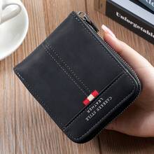 CarrKen 1pc New Vintage Stylish Multi-Function Zipper Wallet, Contrast Color Card Holder For Young Men And Students, For Him - Black - View 6