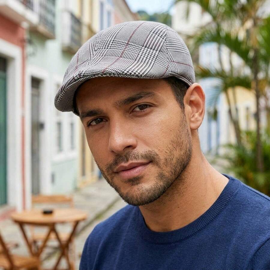 Men's And Women's Premium Vintage Plaid Italian Beret Hat For Autumn And Winter - Xám nhạt - Xem 1