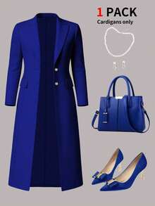 Women's Elegant Solid Color Long Sleeve Cardigan Jacket, Autumn New Arrival Spring - Blue - View 1