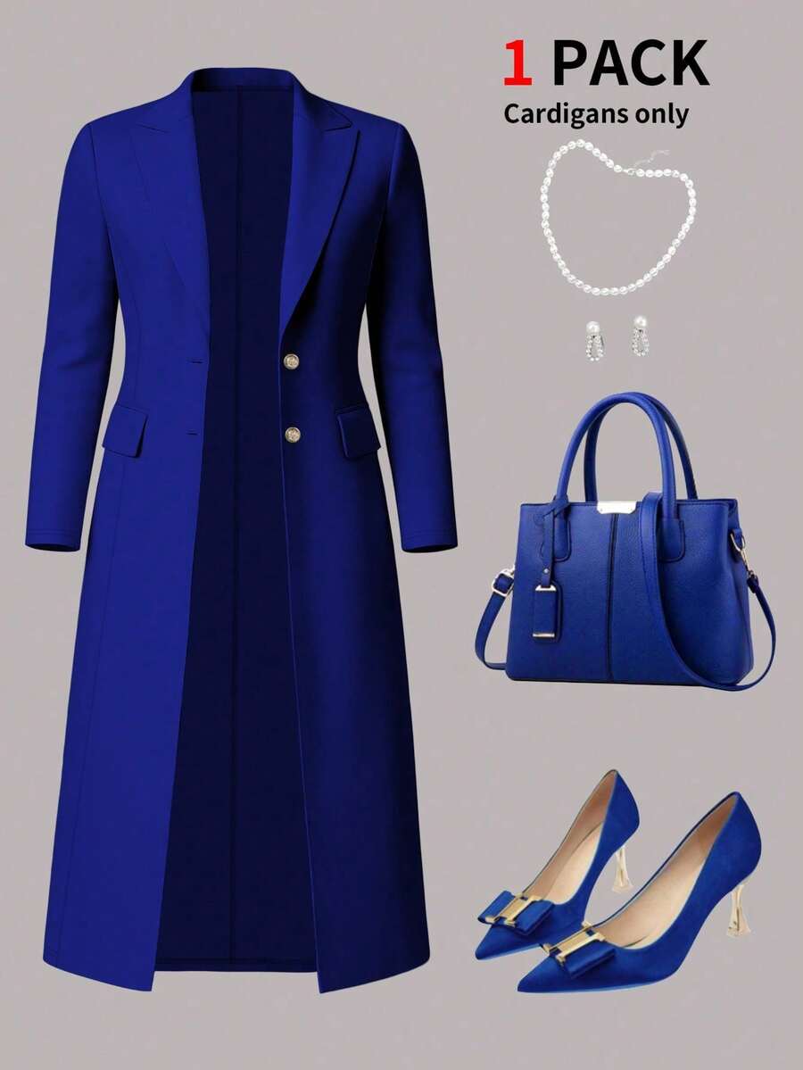 Women's Elegant Solid Color Long Sleeve Cardigan Jacket, Autumn New Arrival Spring - Blue - View 1