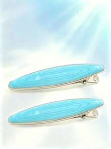 2pcs Solid Blue Water Wave Pattern Duck Clip, Suitable For Beach Or Home Wear In Summer, Classic Textured Hair Clip - Multicolor - View 4