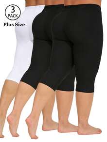 3 packs de leggings noirs grande taille pour femmes, bas polyvalents et décontractés, élastiques et confortables, convenant pour la maison, le yoga, les activités extérieures, l'exercice, longueur 7/8 pour l'été - Noir et blanc - Voir 1